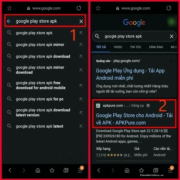 Tải CH Play bằng cách tìm kiếm từ khóa Google Play Store apk trên trình duyệt