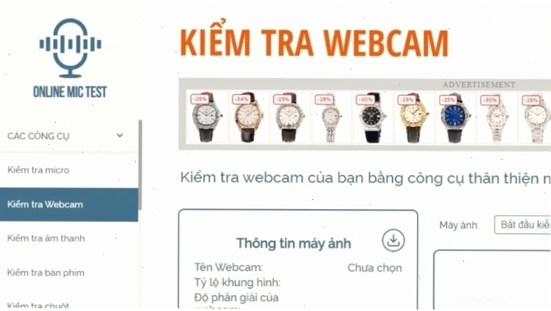 Tại mục Các công cụ click vào Kiểm tra Webcam