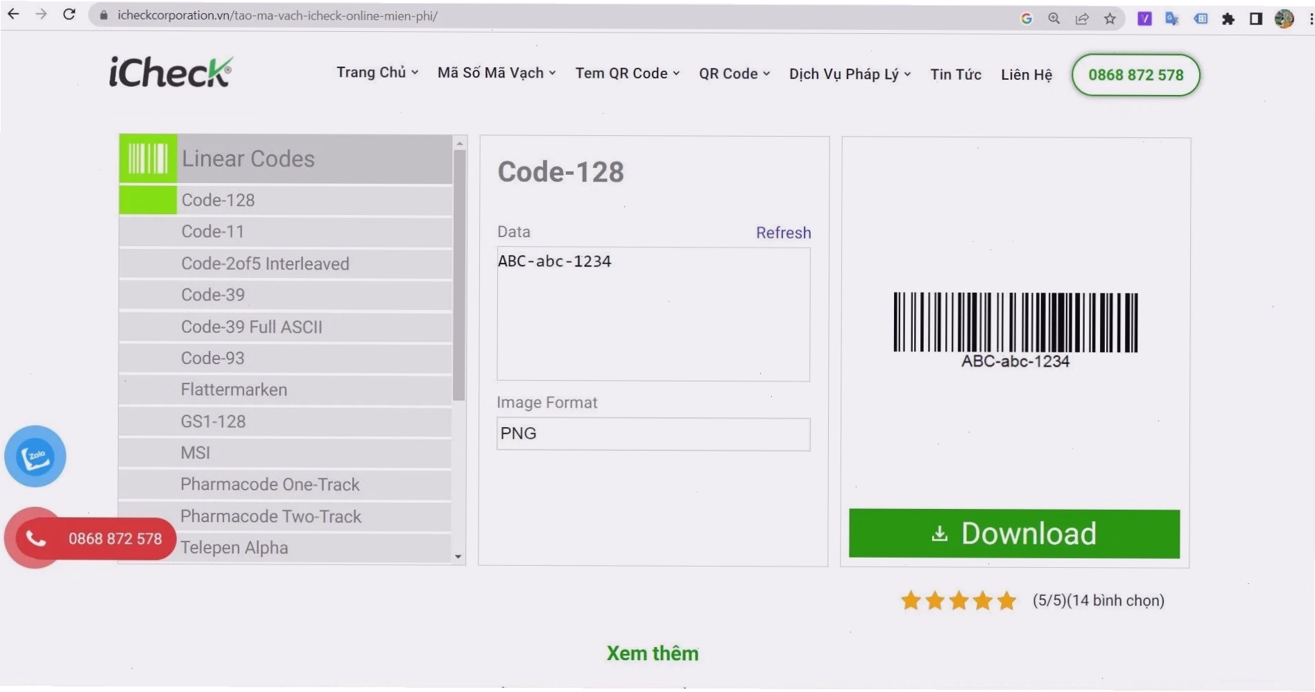 Tạo mã vạch online miễn phí bằng công cụ tạo mã vạch iCheck Corporation