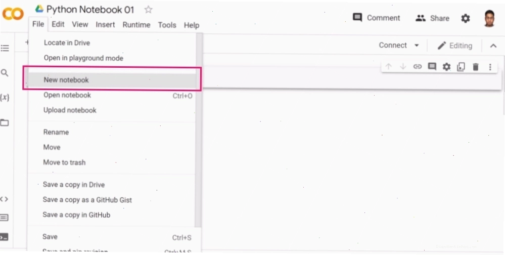 Tạo sổ ghi chép mới trên Google Colab