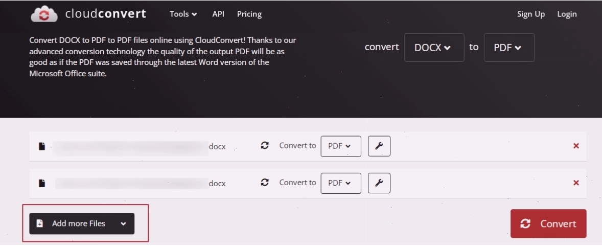 Thêm nhiều tệp tin vào CloudConvert nếu cần chuyển đổi hàng loạt