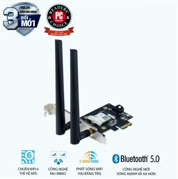 Thiết bị định tuyến không dây ASUS PCE-AX3000 Adapter PCI-E AX3000 WiFi6 (Tray)