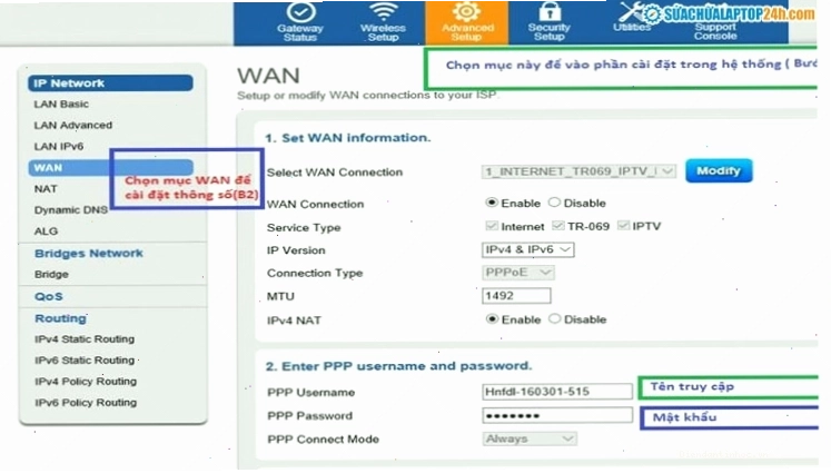 Thiết lập các thông số mạng wifi trên modem Viettel