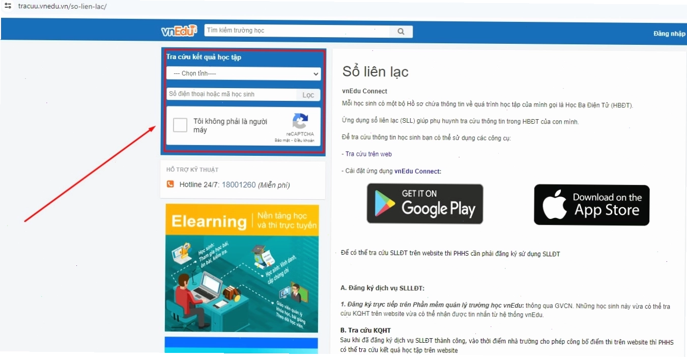 Thông báo về kết quả học tập trên vnEdu