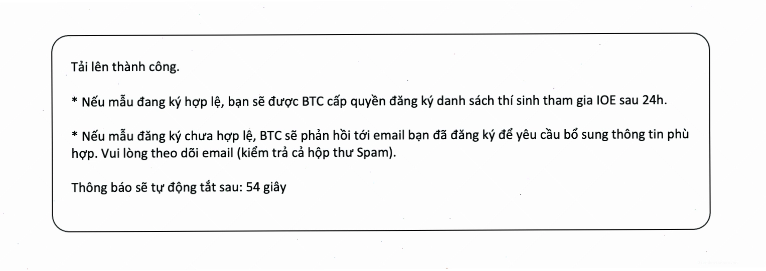 Thông báo xác nhận đăng ký thành công gửi đến hệ thống