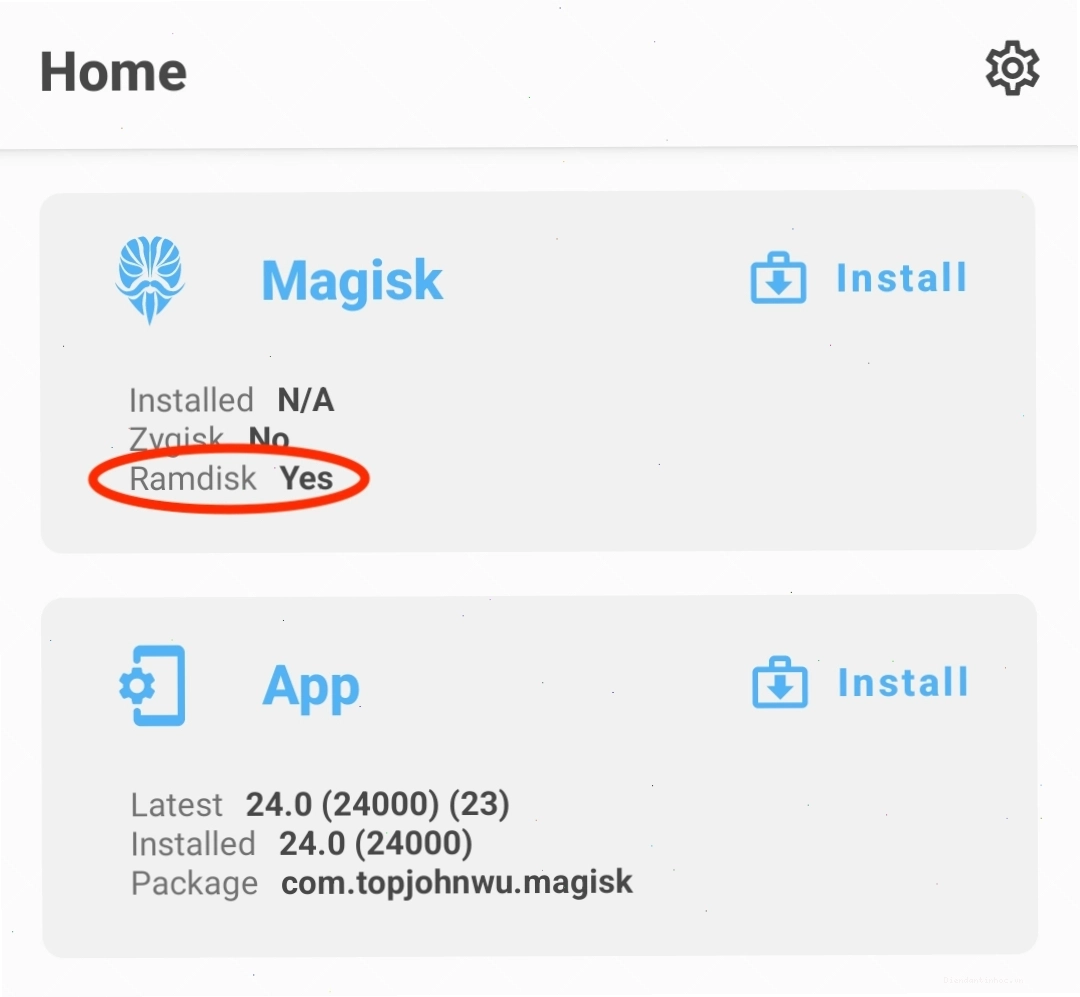 Thông tin chi tiết về thiết bị Android hiển thị trong Magisk Manager