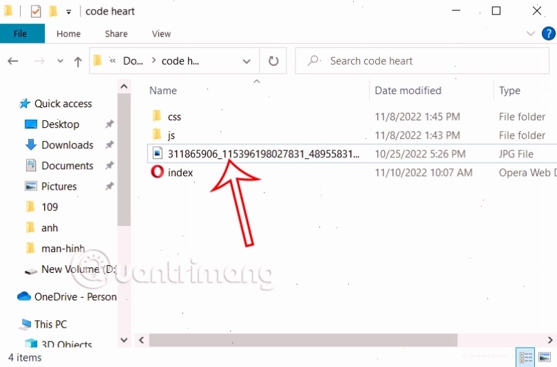 Thư mục code trái tim đập sau khi giải nén
