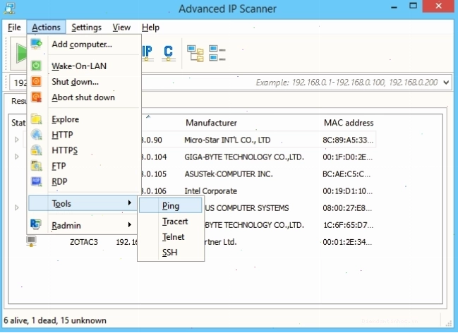 Thực hiện lệnh Ping trên máy tính từ xa bằng Advanced IP Scanner