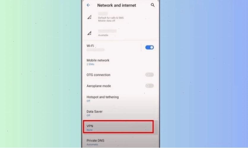 Tìm chọn VPN trong menu Mạng và Internet trên Samsung