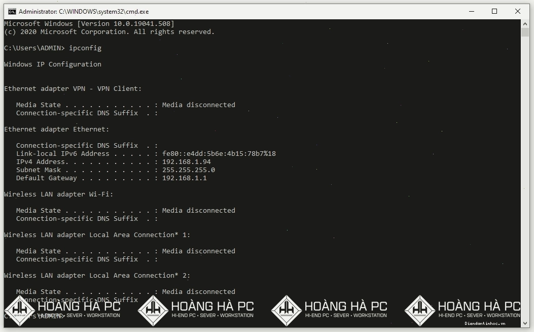 Tìm địa chỉ IP máy tính qua Command Prompt