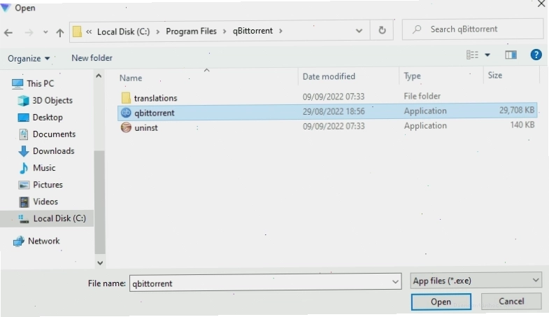 Tìm file thực thi EXE của chương trình để thêm vào danh sách