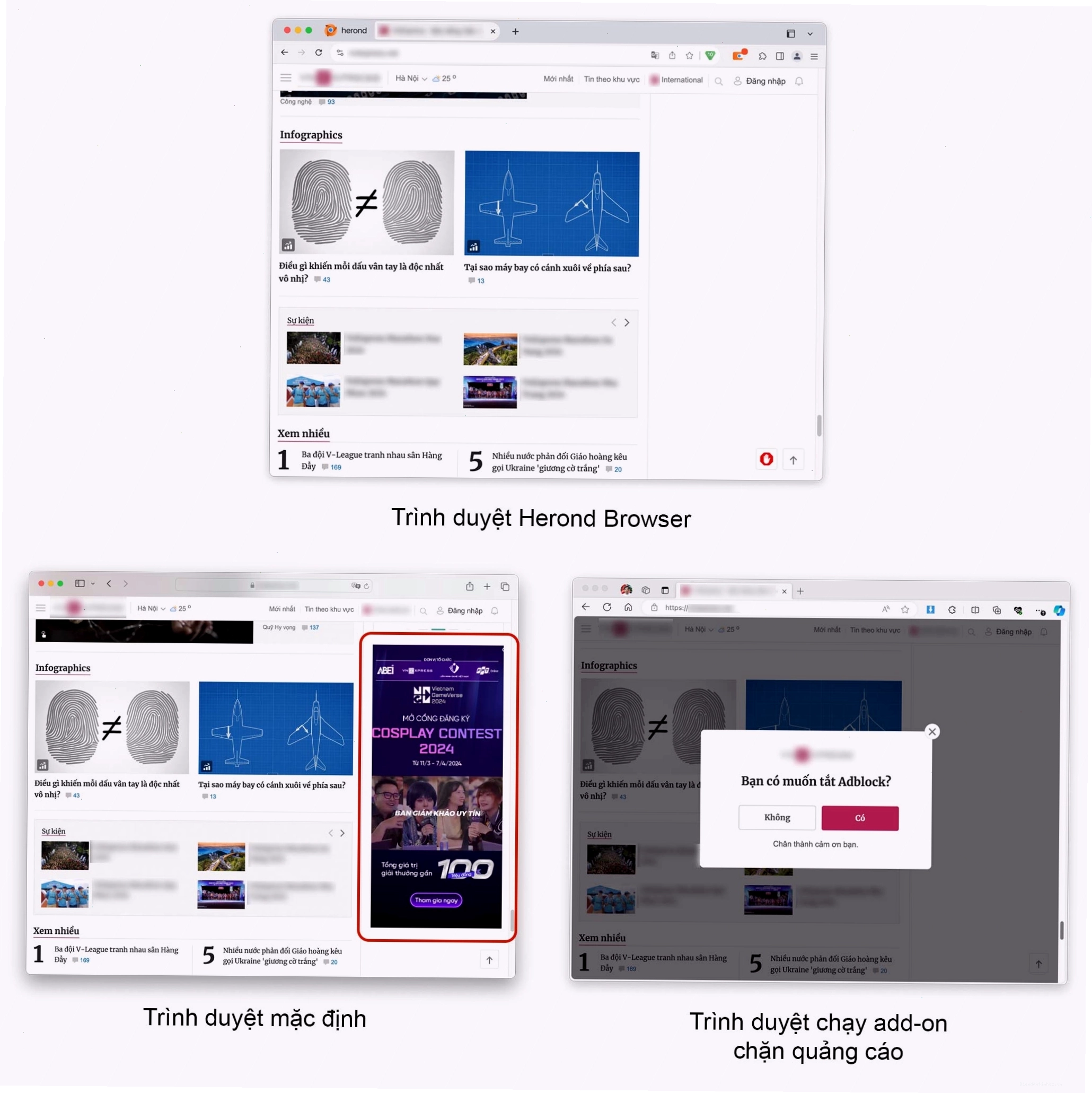 Trải nghiệm duyệt web không quảng cáo với Herond Browser