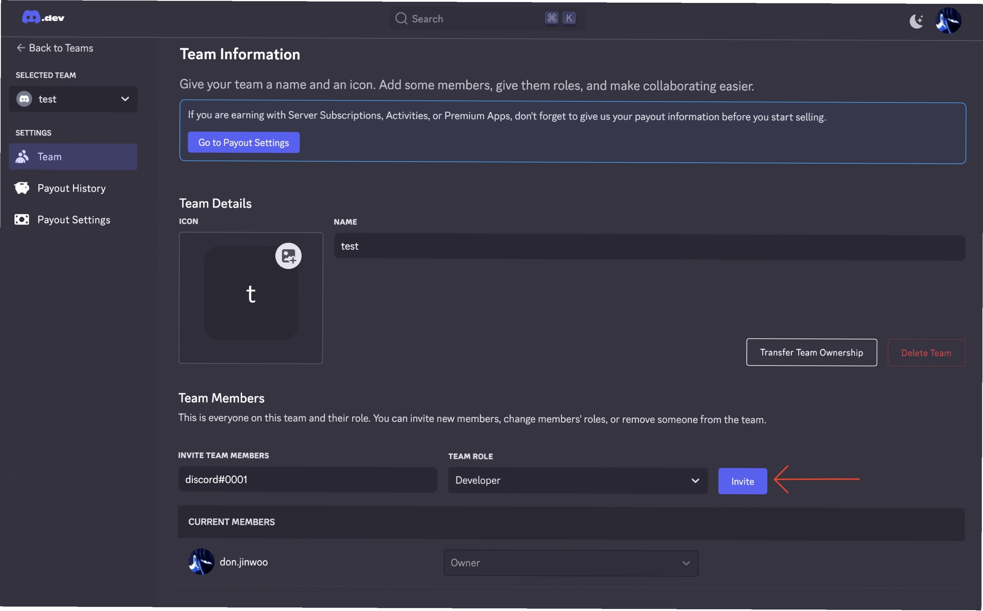 Trang quản lý bot trong Discord Developer Portal