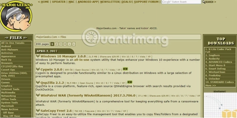 Trang web MajorGeeks cung cấp các công cụ và tiện ích hệ thống miễn phí, an toàn