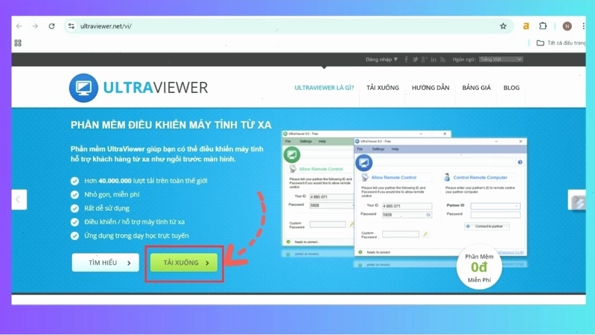 Truy cập trang web UltraViewer để tải phần mềm