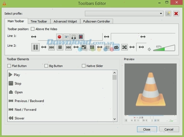 Tùy biến thanh công cụ trên VLC Media Player