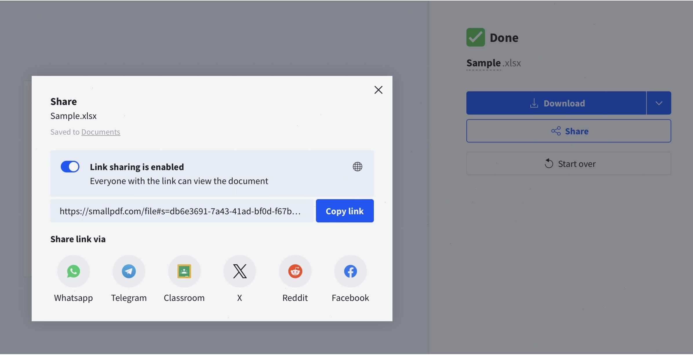 Tùy chọn chia sẻ tệp của bạn từ Smallpdf