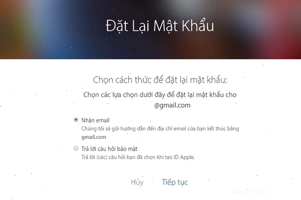 Tùy chọn nhận email để đặt lại mật khẩu Apple ID