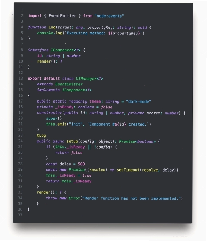 Typescript sample using Nebula Oni Theme với font tùy chỉnh