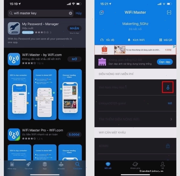 Ứng dụng bẻ khóa Wifi Master Key trên điện thoại iPhone