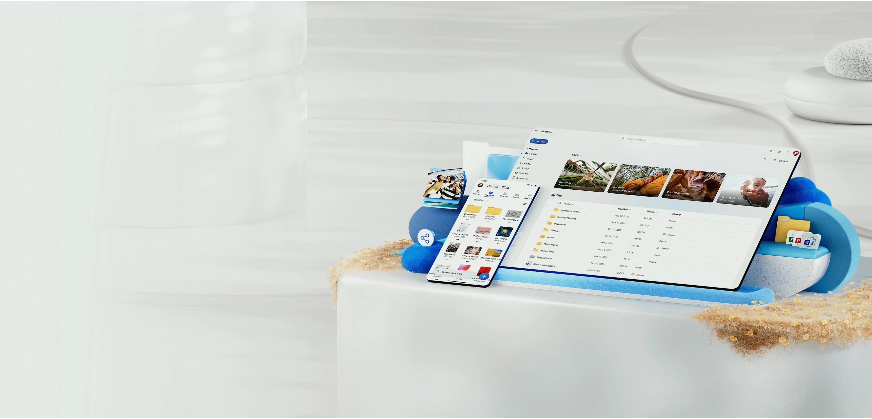 Ứng dụng OneDrive trên điện thoại di động với các biểu tượng tệp tin