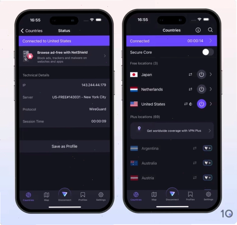 Ứng dụng Proton VPN trên thiết bị di động