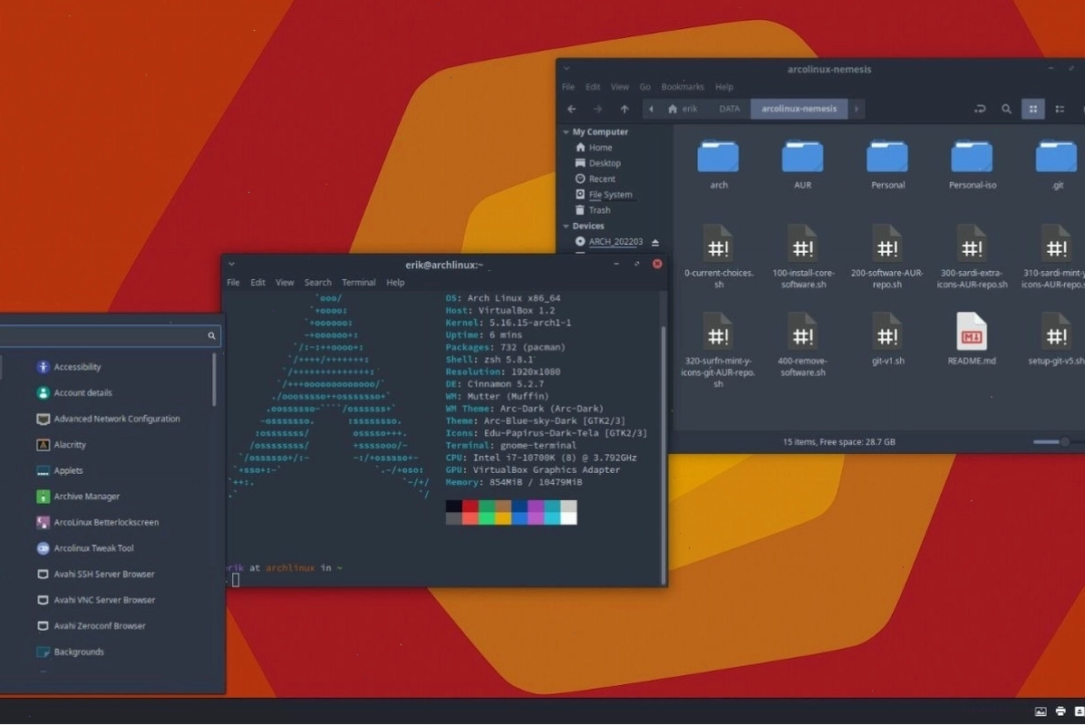 Ví dụ về cấu trúc thư mục sau khi cài đặt Arch Linux