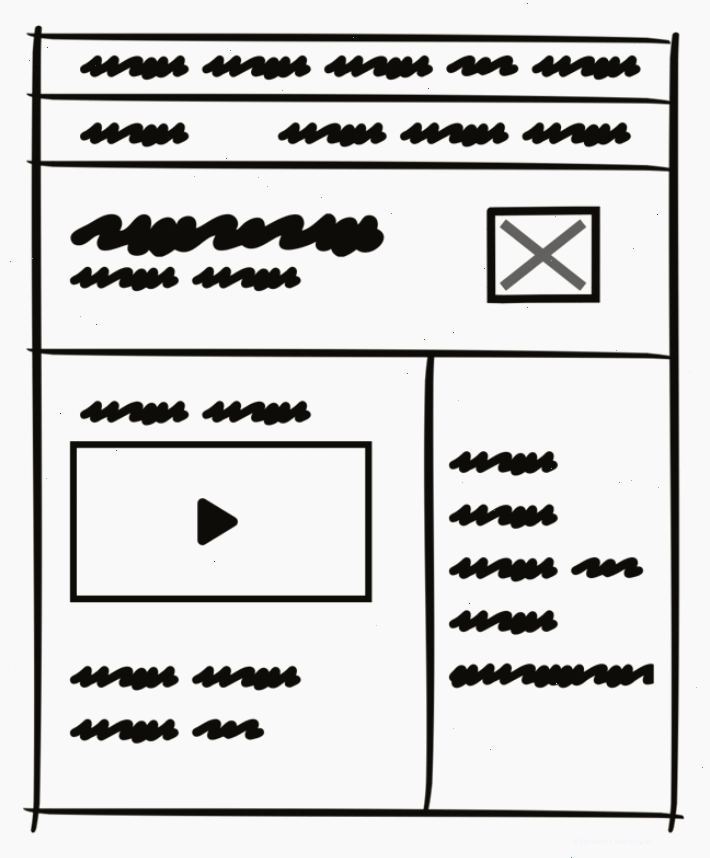 Ví dụ về wireframe low-fidelity sử dụng các hộp và nét vẽ đơn giản trong Balsamiq