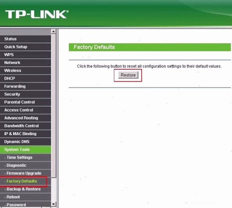 Vị trí và chức năng reset trên giao diện web router