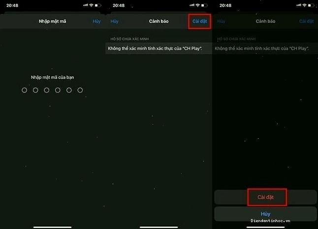 Xác nhận cài đặt tệp CH Play APK