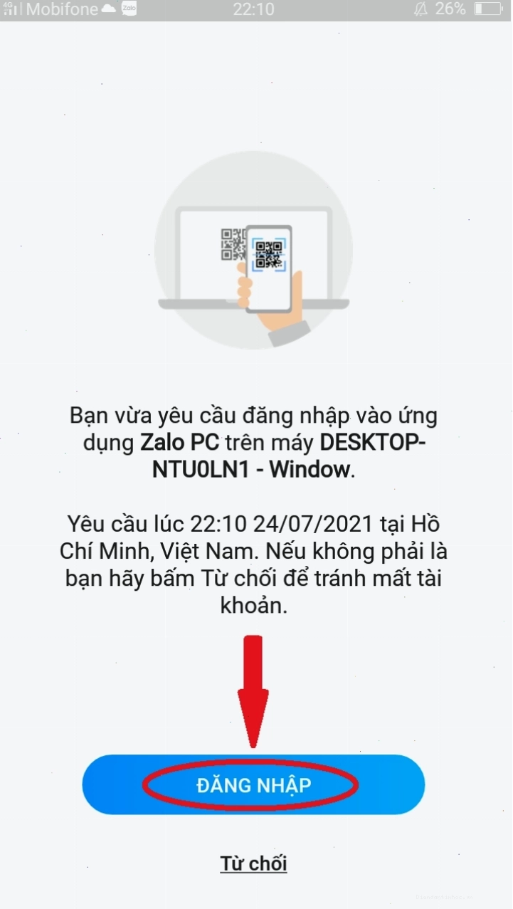 Xác nhận đăng nhập Zalo trên điện thoại