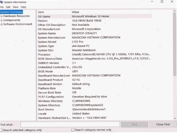 Xem các thông số tại cửa sổ System Information